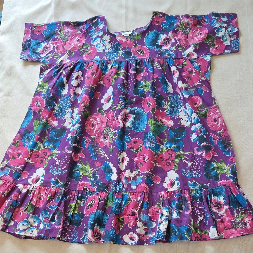 CW Classics Floral Purple Pink Blue Midi Muu Muu Patio Lounge Dress Size 4x